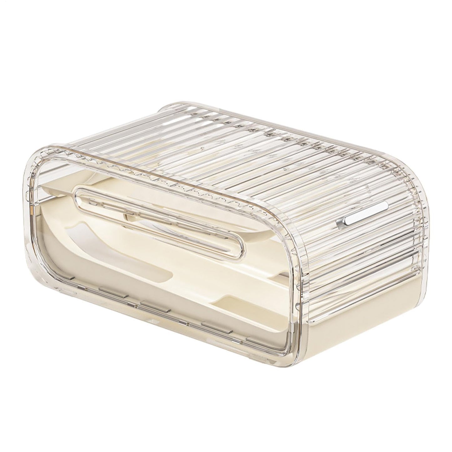 Egg Storage Box – PP 32x17x14cm Two Tier 20 Egg Capacity | utomatic Rolling Pull Out Refrigerator Organizer with Lid | Large Capacity Egg Holder | for Kitchen Fridge Food Storage