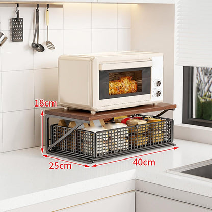 Microwave Stand, Counter Shelf, Two Tier Rack, Drawer Organizer for Kitchen | Appliance Storage With Elevated , Pullout Compartment, Counter Support for Coffee Machines, Jars, Fruits, Skincare
