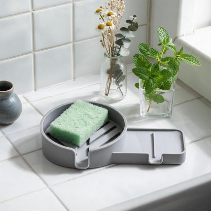 Sponge Holder for Sink Non-Slip Self-Draining Silicone Storage Tray | Kitchen Sink Dish Soap Holder for Utensil Drain Organizer Counter Cleaning Home Apartment Shower