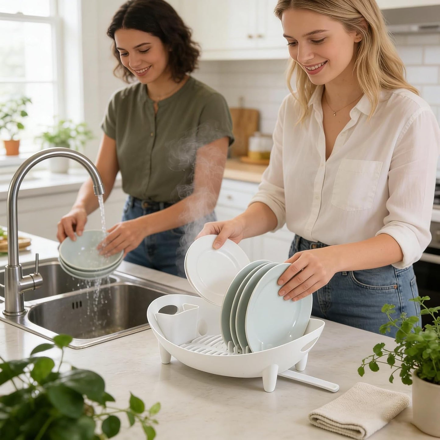 Générique Kitchen Dish Rack, Silikon Drying Organizer, Utensil Holder Drainboard, Counter Sink Rack, ideal für Sink Counter Camping Reise Home Apartment Office Dorm Kitchen Storage Drying System