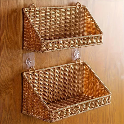 Woven Rattan Wall Storage Baskets | Adhesive Hook Hanging Shelves For Bathroom/Kitchen Organization Für Aufbewahrung(S)