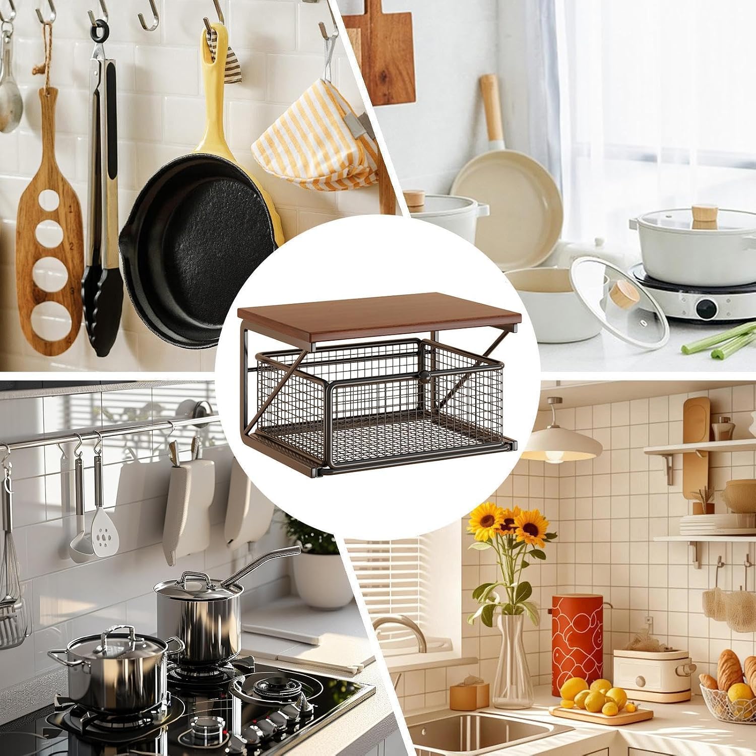 Microwave Stand, Counter Shelf, Two Tier Rack, Drawer Organizer for Kitchen | Appliance Storage With Elevated , Pullout Compartment, Counter Support for Coffee Machines, Jars, Fruits, Skincare