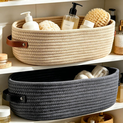 Woven Baskets for Storage - 2 Pieces Large Decorative Bins with Handles | Bathroom Storage Basket for Towels Paper Diapers Toys Home Nursery Bedroom Living Room Kitchen Shelves