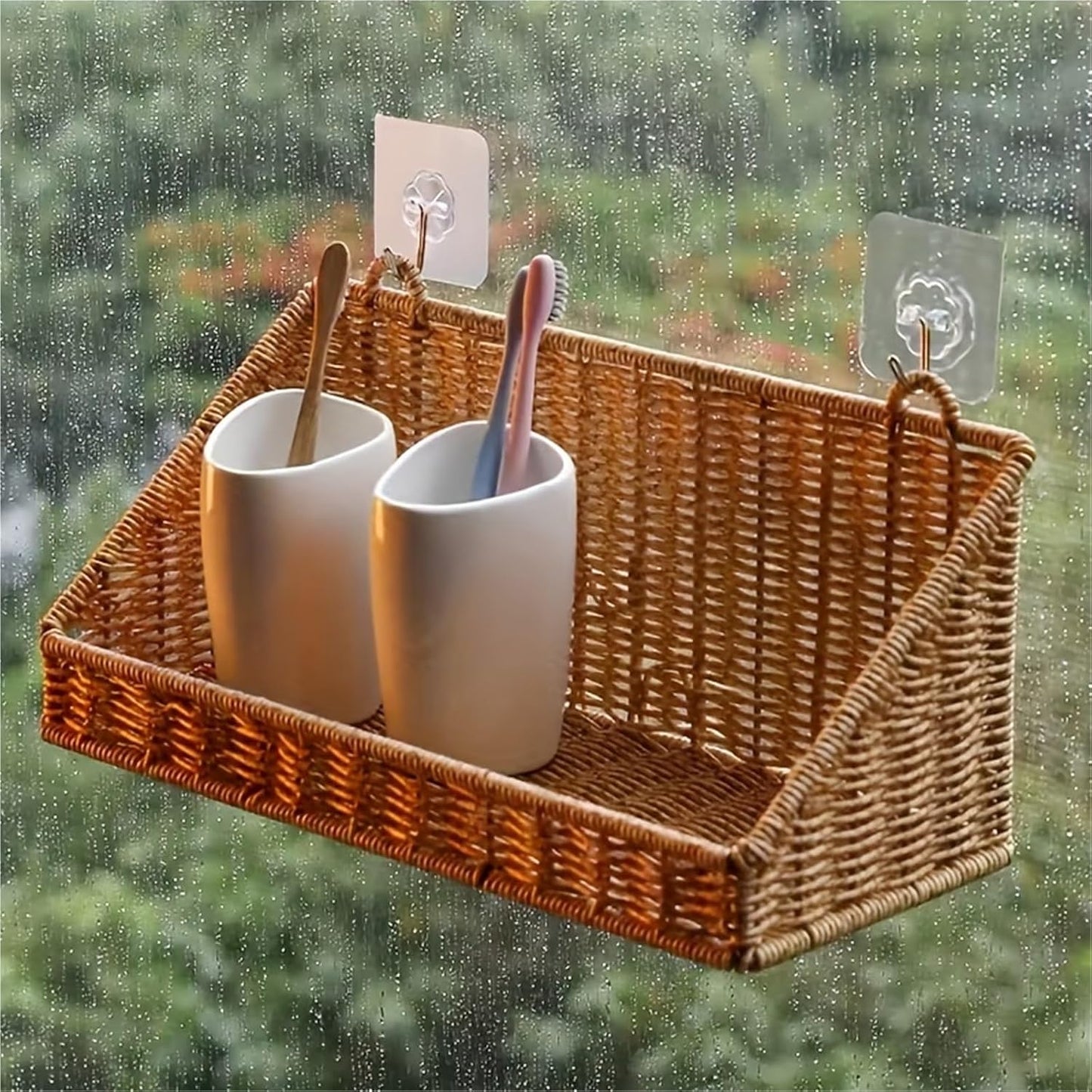 Woven Rattan Wall Storage Baskets | Adhesive Hook Hanging Shelves For Bathroom/Kitchen Organization Für Aufbewahrung(S)