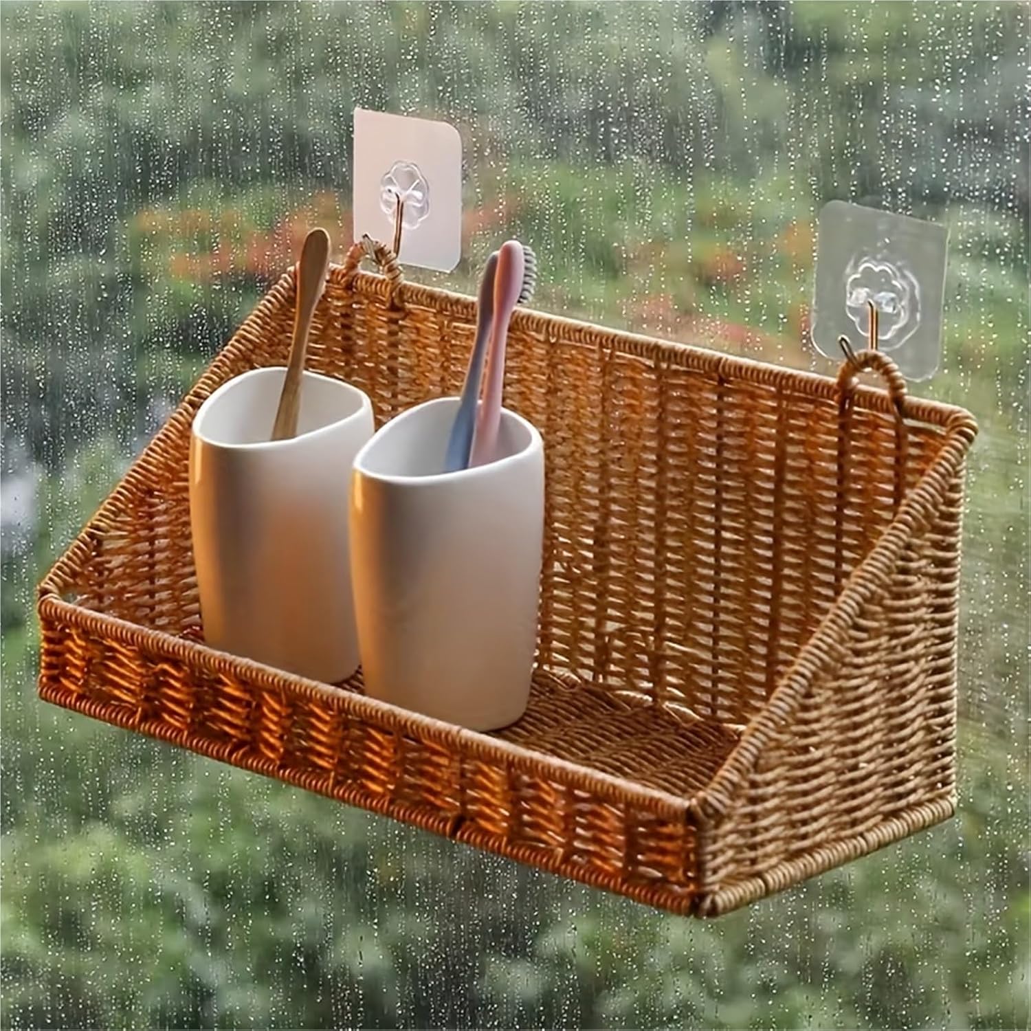 Woven Rattan Wall Storage Baskets | Adhesive Hook Hanging Shelves For Bathroom/Kitchen Organization Für Aufbewahrung(S)