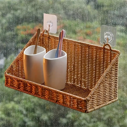 Woven Rattan Wall Storage Baskets | Adhesive Hook Hanging Shelves For Bathroom/Kitchen Organization Für Aufbewahrung(S)